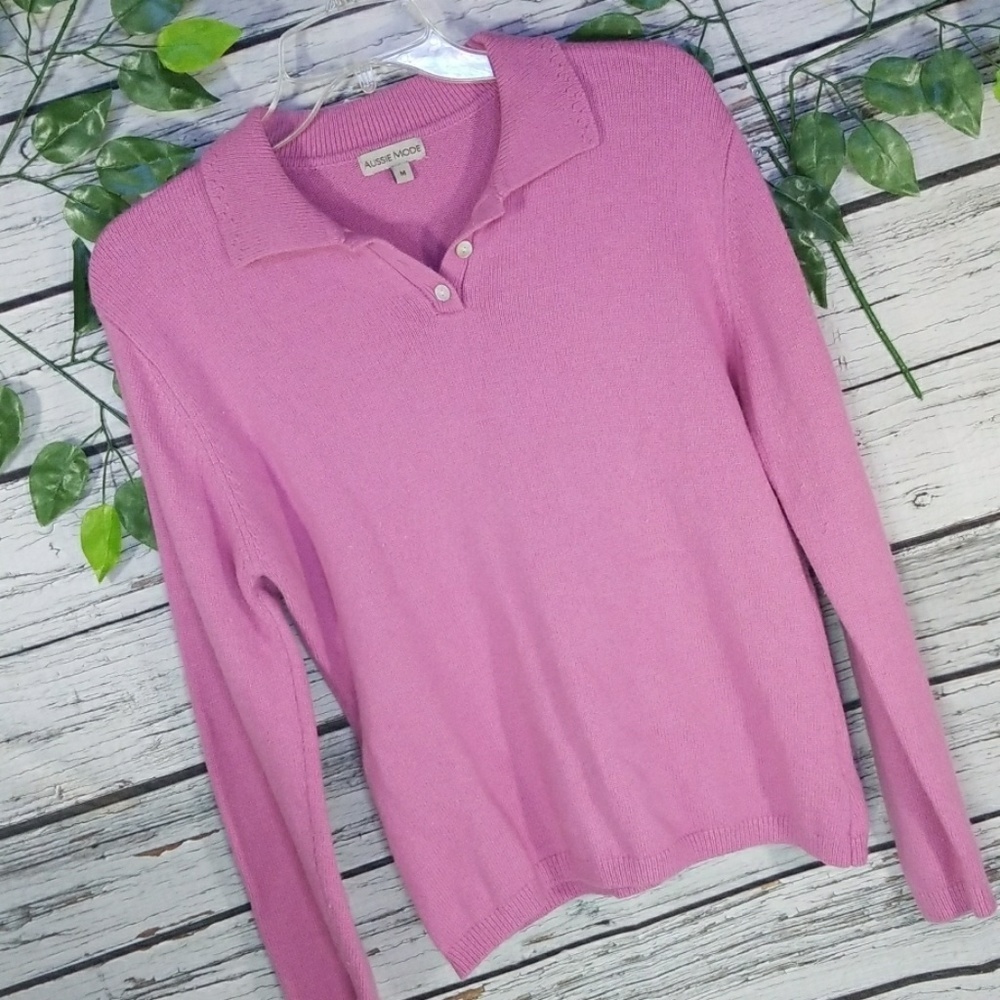 Aussie Mode collared 3 button neck sweater sz Med